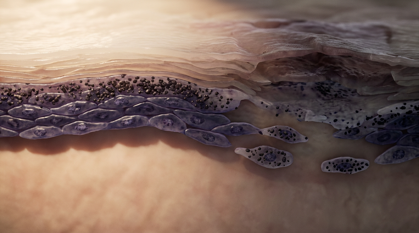 Blood interior: dilated dermal capillaries surrounded by chronic inflammatory infiltrate, solar elastosis