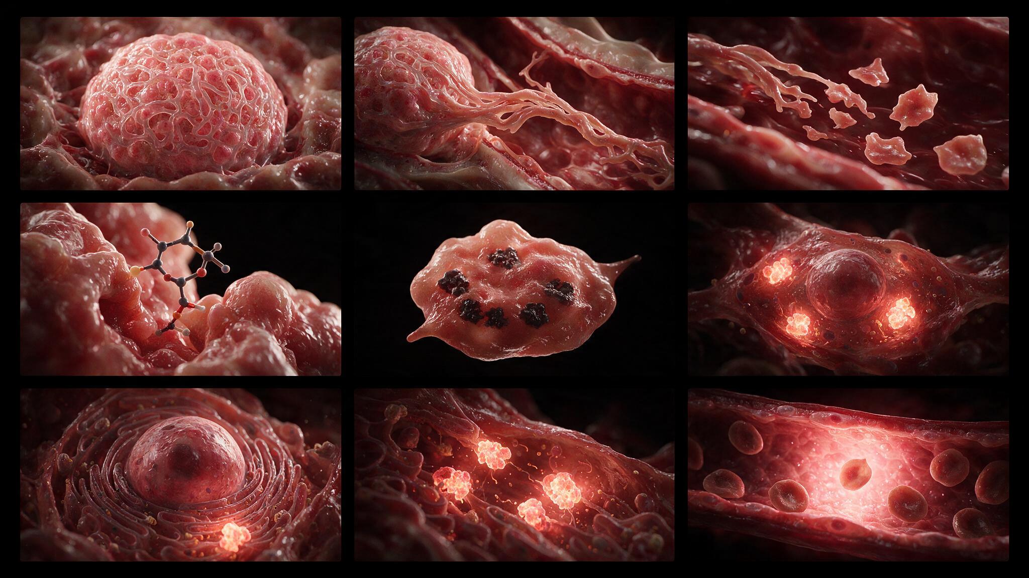 Full photoreal 3x3 grid: megakaryocyte→proplatelet→platelet, aspirin COX-1 timeline day 1-10, endothelial cell re-expressing fresh COX-1