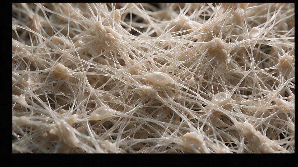 Woven bone: randomly oriented collagen fibrils, haphazard osteocytes, the temporary scaffold laid down after fracture or during rapid growth
