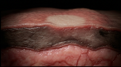 Cross-section pushing past the burn surface into the eschar layer