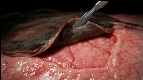 Surgical debridement removing dead eschar down to viable tissue
