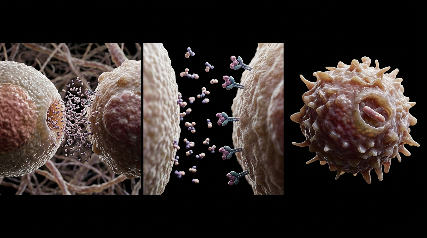 CD4 T-cell releasing interferon-gamma, the cytokine binding to receptor sites on a macrophage membrane, and that macrophage activating to engulf a Mycobacterium avium organism