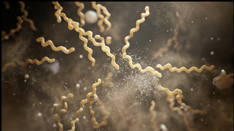 Free fatty acid chains physically bonding with calcium ions from interstitial fluid, fine crystalline calcium-soap deposits forming within the fatty debris