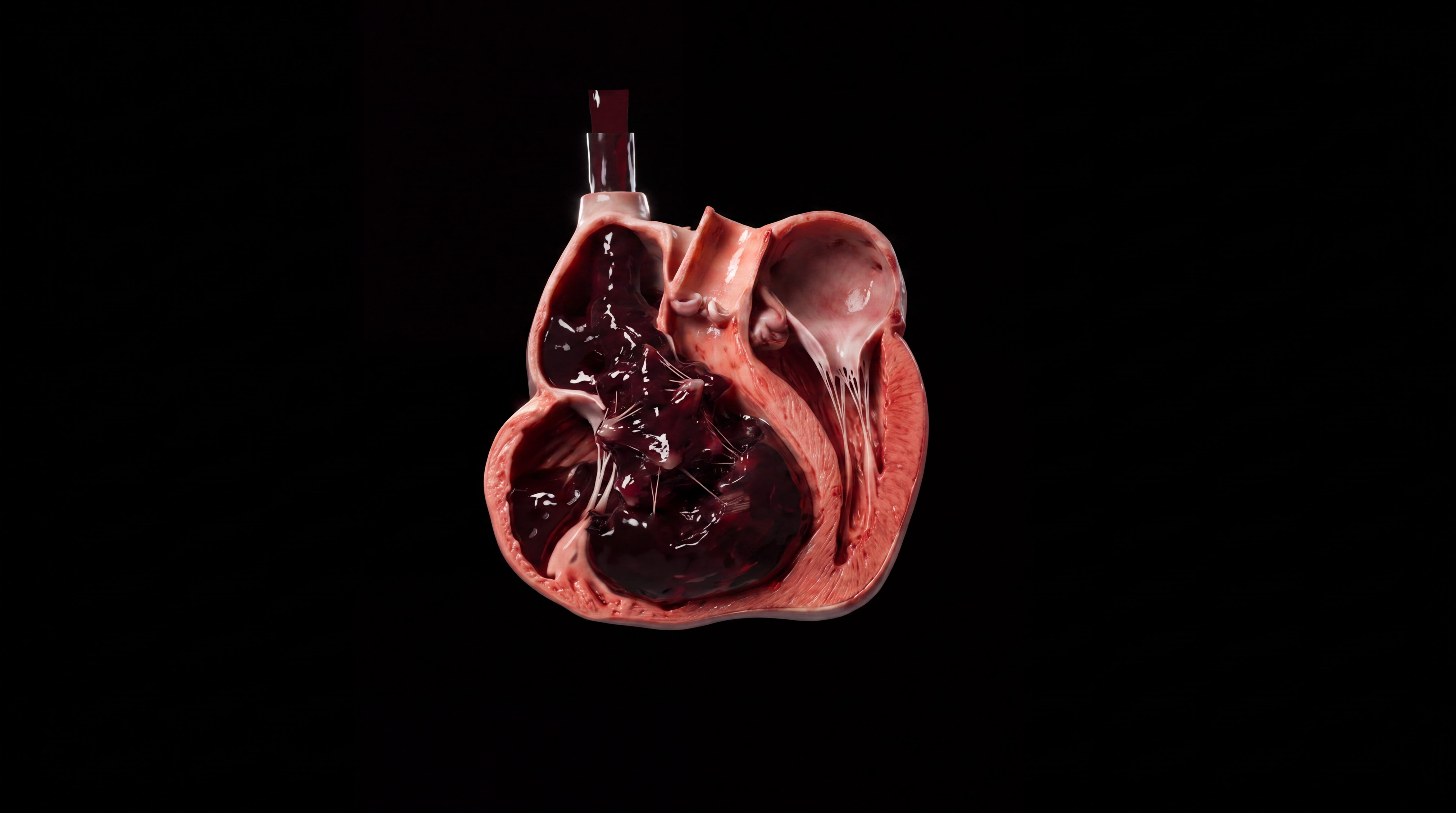 Full cardiac cycle phase: exploded view with clot lodged in right side of heart