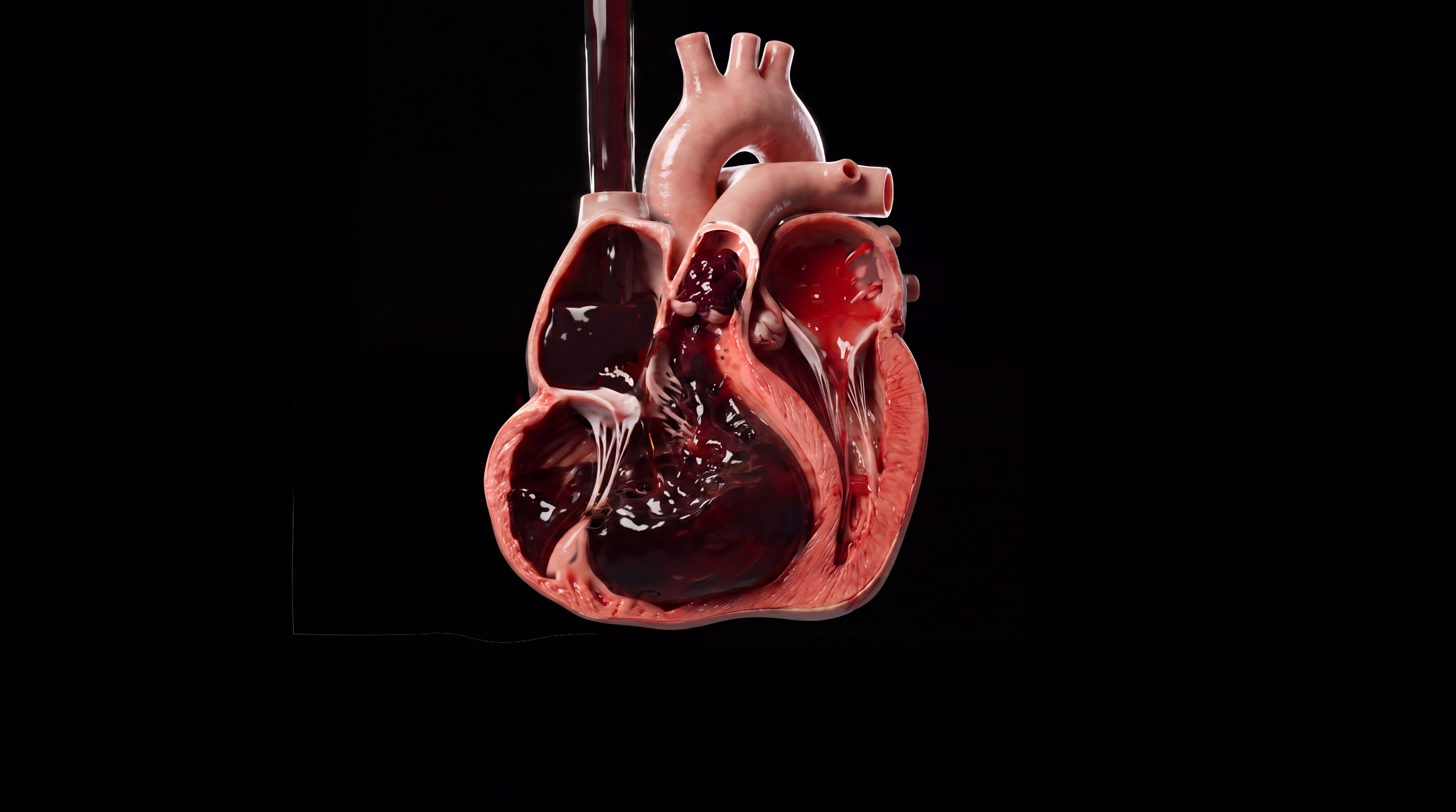 Right ventricular strain: heart dilated under pulmonary circuit obstruction