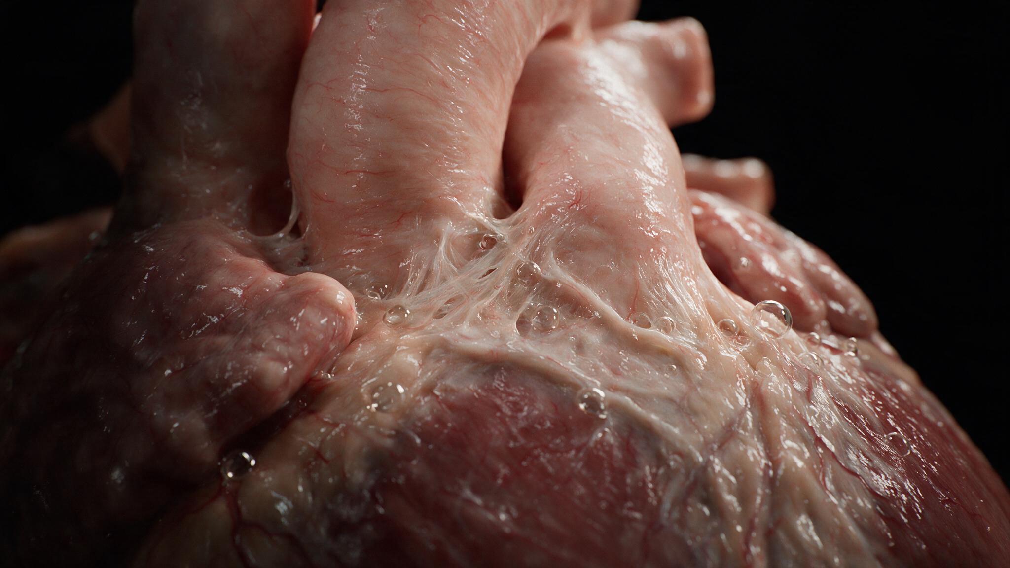 Close anatomical view showing fascial continuity between pretracheal fascia, great vessel adventitia, and fibrous pericardium — the anatomic pathway for air to reach the pericardial sac