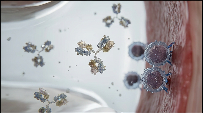 Molecular macro of immune complexes and cross-reactive T-cells attacking self-tissue, no organism anywhere in the field