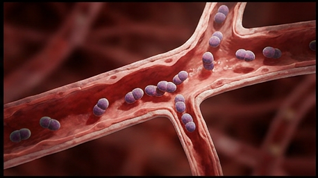 Gonococcal organisms crossing from the bloodstream into synovial tissue at a distant joint