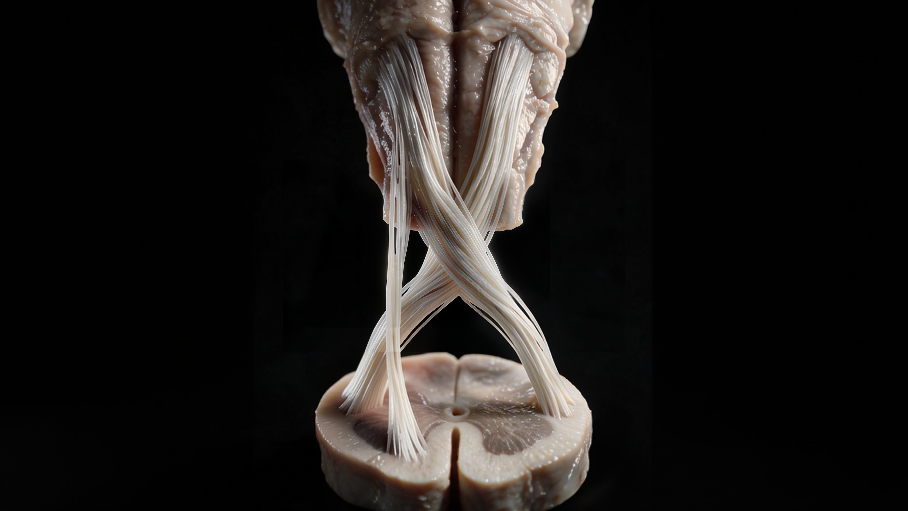 Final color-graded render of the pyramidal decussation after corrections